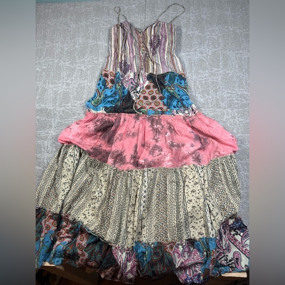 Daytrip Y2K Patch Work Colorful Boho Lagenlook Maxi Sun Dress Size Small